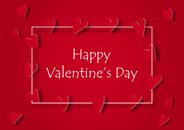 红心在红色的背景，情人节概念矢量插图图片下载