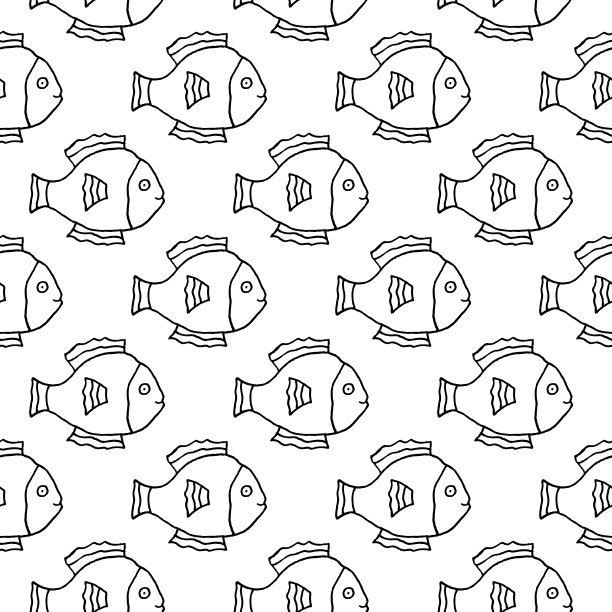 手绘鱼无缝图案图片下载