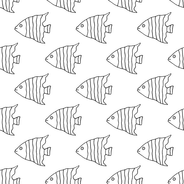 手绘鱼无缝图案图片下载