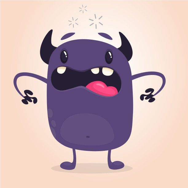 愤怒的卡通黑色怪物尖叫。咆哮愤怒的怪物表情。万圣节的可爱怪物大集合。矢量插图。图片下载