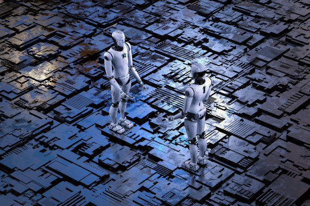 金属地板上的机器人图片下载