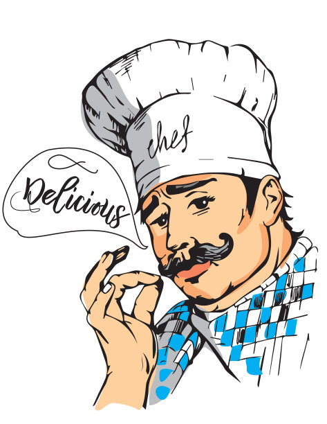 厨师制服。矢量插图的厨师与胡子和手。图片下载
