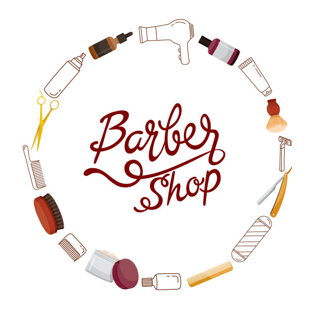 理发店配件的圆形框架和字体图片下载