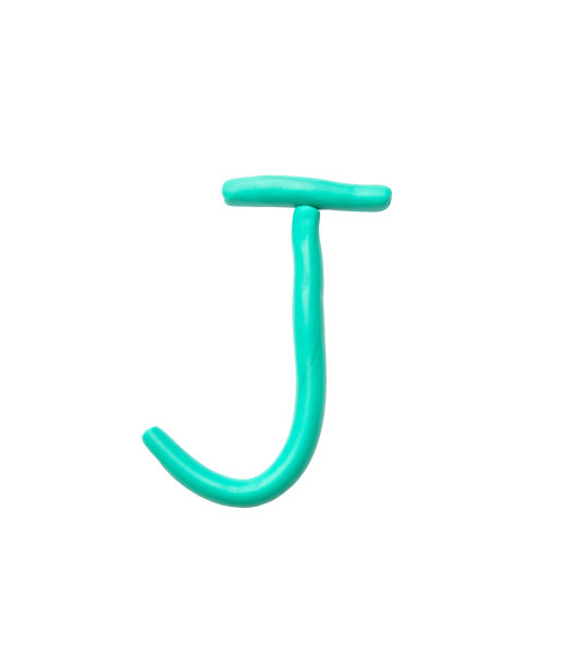 特写绿色的橡皮泥为孩子在J字母孤立的白色背景与剪切路径图片下载