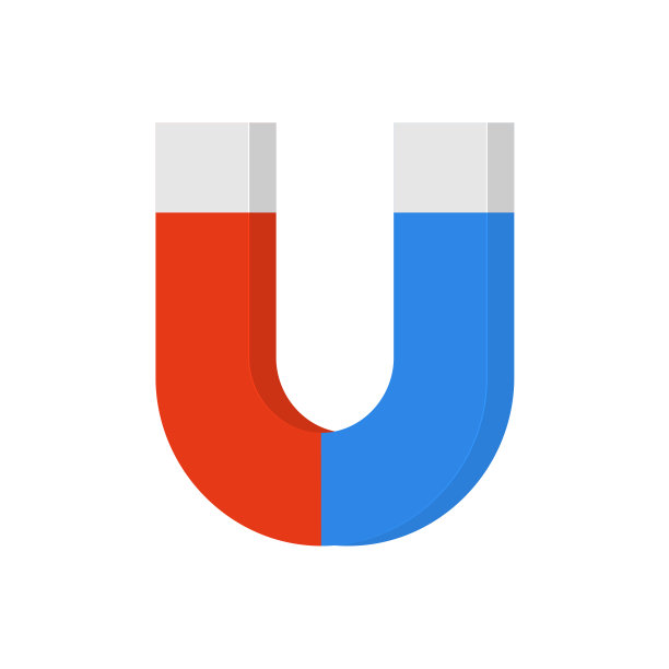 矢量磁铁在3d风格。磁性。南部和北部。阅读和蓝色图片下载