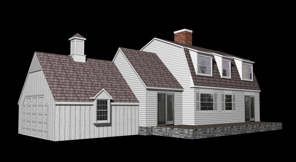 3D房屋插图孤立在黑色图片下载