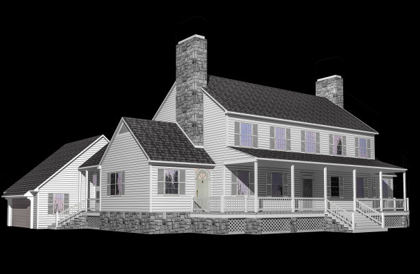 3D房屋渲染孤立在黑色图片下载