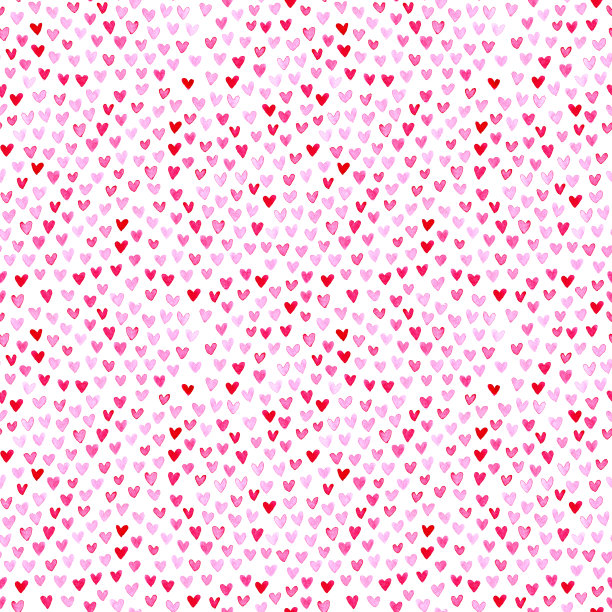 用水彩无缝地画上红色和粉色的小心形——圣瓦伦丁节卡片图片下载