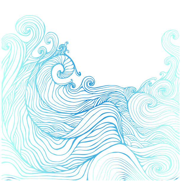 蓝色和深蓝色波浪装饰涂鸦。图片下载