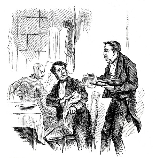 拿着三杯啤酒的服务员把一些液体洒在了一位客人身上图片下载