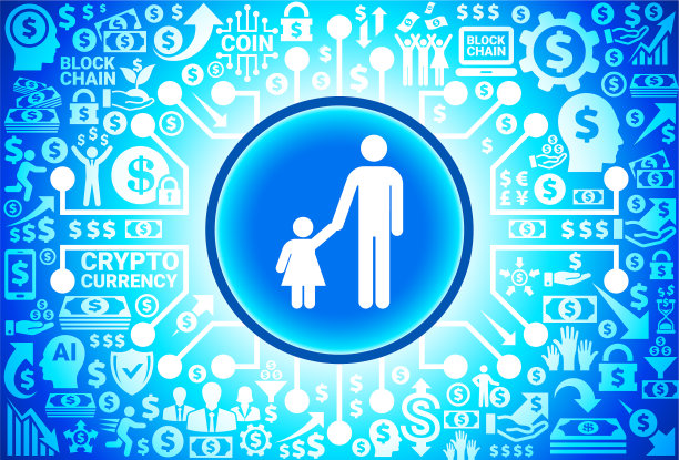 货币和加密货币背景上的父女图标图片下载