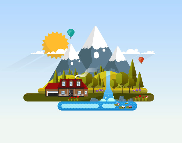 向量抽象平面设计与住宅建筑景观。图片下载