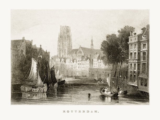 鹿特丹市中心和运河，荷兰，大约1887年图片下载