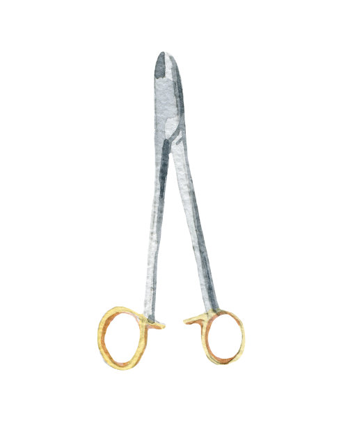 外科整形医疗器械说明。手绘水彩在白色的背景。图片下载