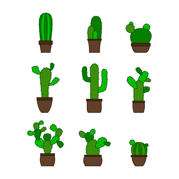 单色矢量图标与仙人掌图片下载