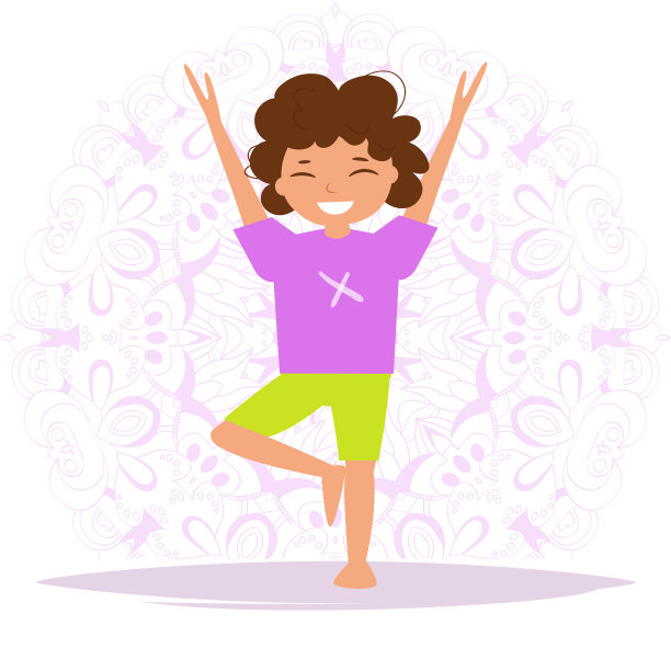 儿童瑜伽。向量。卡通图片下载