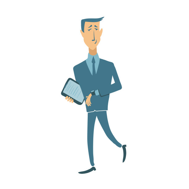 匆匆赶路的商人看着手表，矢量图，孤立在白色。图片下载