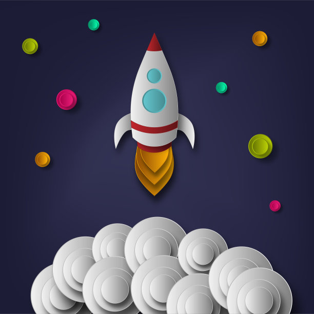 矢量火箭，太空，行星，恒星，从纸上剪下来，3d。用于海报，海报，明信片，横幅，背景图片下载