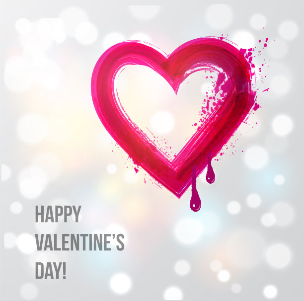 情人节贺卡与大粉红色垃圾grunge心在白色发光的背景图片下载