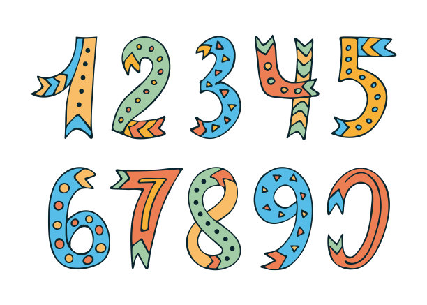 手绘数字设置在白色背景上。图片下载