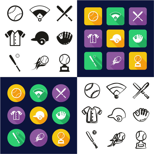 棒球全在一个图标黑白颜色平面设计徒手集图片下载