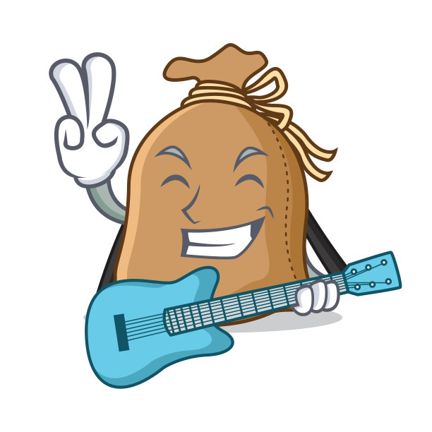 带有吉它袋卡通风格的吉祥物图片下载
