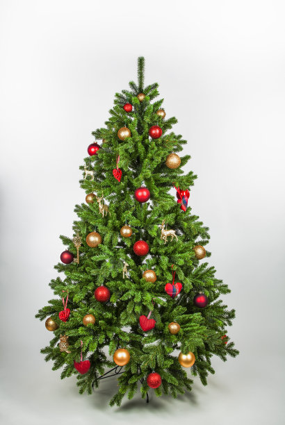 圣诞树用红色和金色装饰图片下载