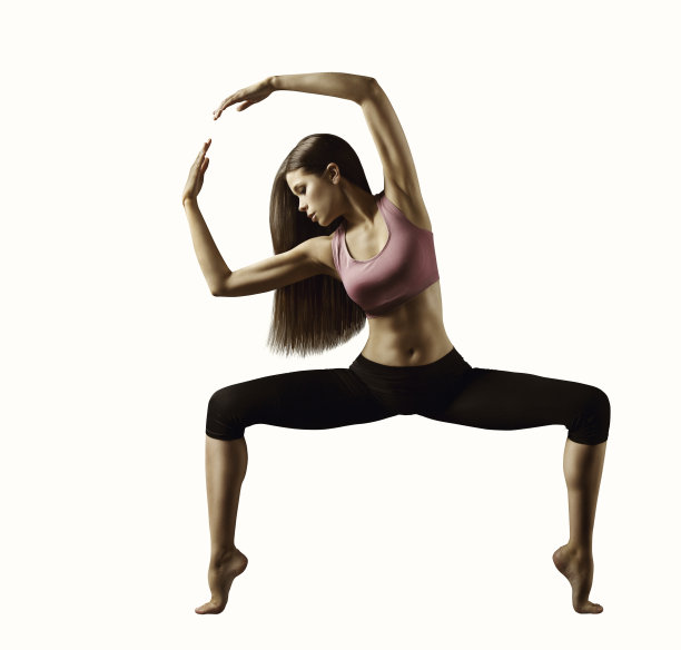 运动妇女健身运动，年轻女孩伸展体操或健美操在白色图片下载