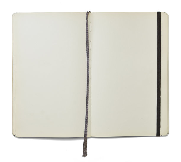 空白打开的笔记本与一个书签和一个弹性的关闭。图片下载