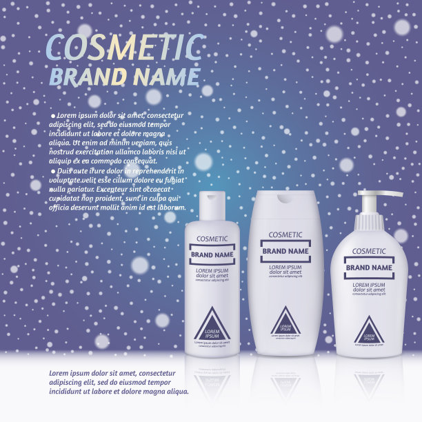 3D逼真的化妆品瓶广告模板。化妆品品牌广告概念设计，以雪花为冬季背景图片下载