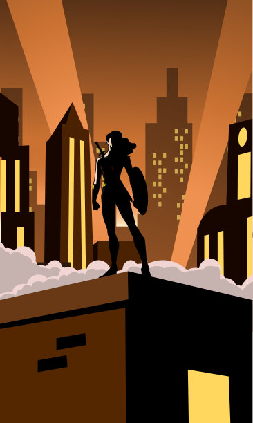 城市中的向量超级英雄女人素材图片