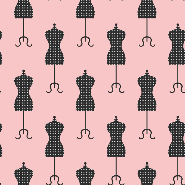 无缝模式与复古人体模型在粉红色的背景。图片下载