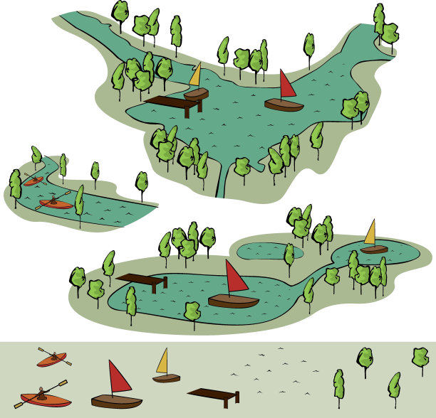 将卡通假日船置于水上图片下载