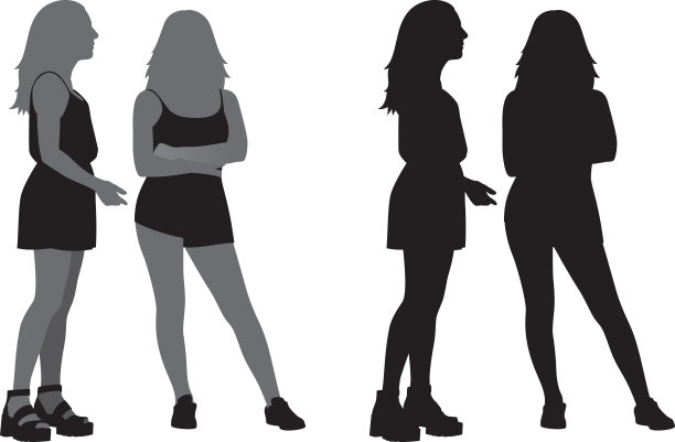 两个年轻女人站在一起的剪影图片下载