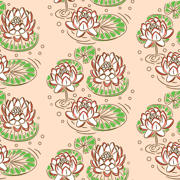 淡粉色荷花矢量无缝图案图片下载