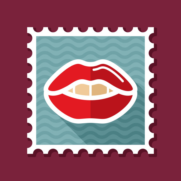 女人的嘴唇邮票。有牙齿的女性嘴型图片下载