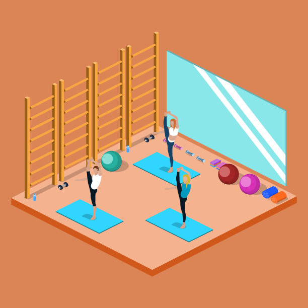 瑜伽课和普拉提课上，人们都在做运动等距三维矢量插图图片下载