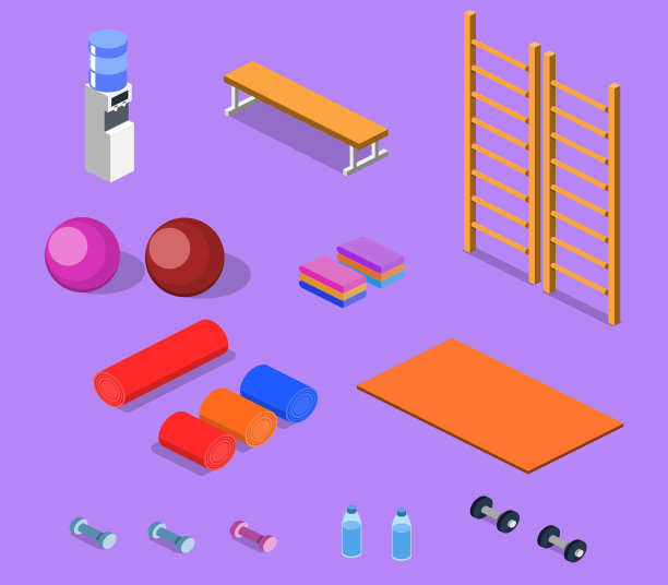 运动设备的瑜伽和普拉提等距矢量插图3D图片下载
