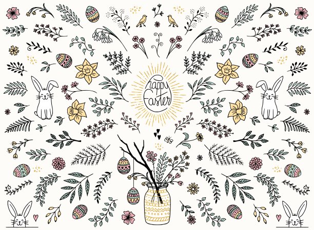 复活节的花卉设计元素图片下载
