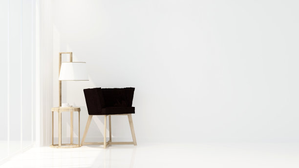 阳光明媚的白色房间里的客厅和阳台-家居或酒店的室内简单设计- 3D渲染图片下载