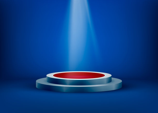 空的场景是由一个聚光灯在蓝色背景上的光照明。聚光灯照在基座上。矢量图素材图片