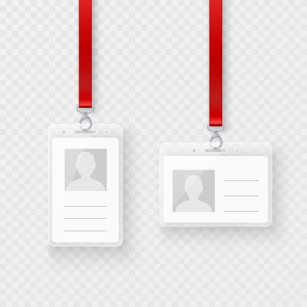 身份证个人空白，塑料身份证套扣和挂绳。空ID塑料卡设计。矢量插图孤立在透明背景上图片下载