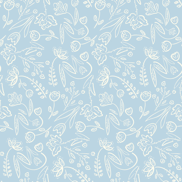 嫩蓝的春天手绘花卉图案素材图片