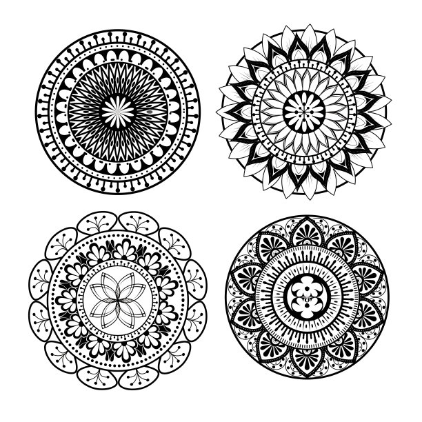 曼荼罗单色波西米亚风格集图片下载
