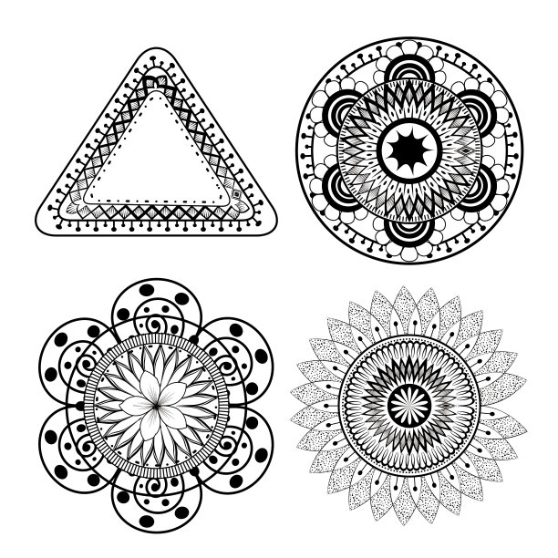 曼荼罗单色波西米亚风格集图片下载