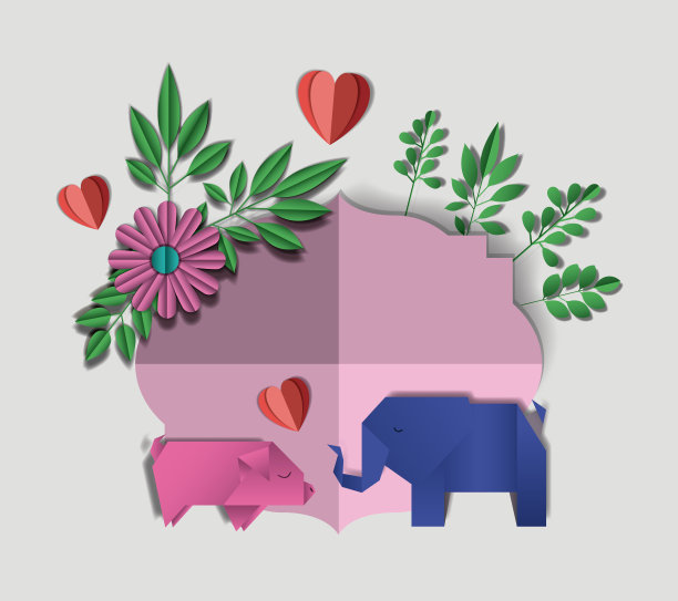 野生动物数字工艺品在花卉装饰图片下载