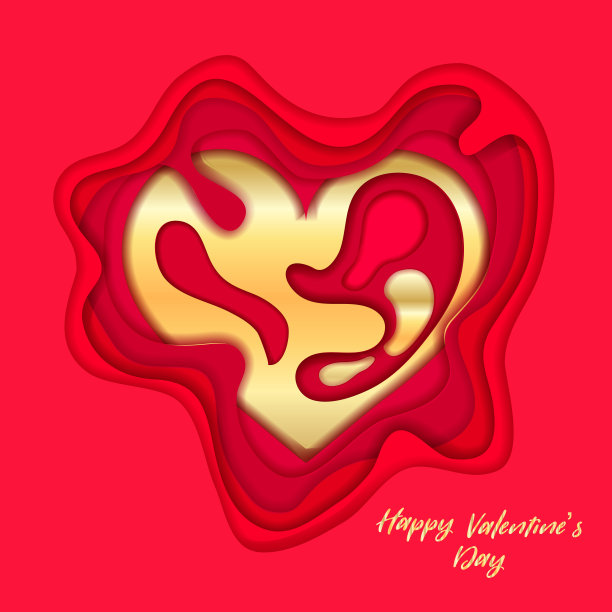 情人节以分层的红色和金色纸切成逼真的背景。向量假日插图。2月14日浪漫活动装饰。雕刻的心形。封面设计图片下载