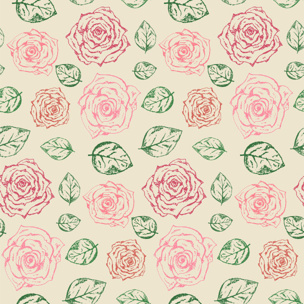 美丽的手绘玫瑰与树叶图案图片下载