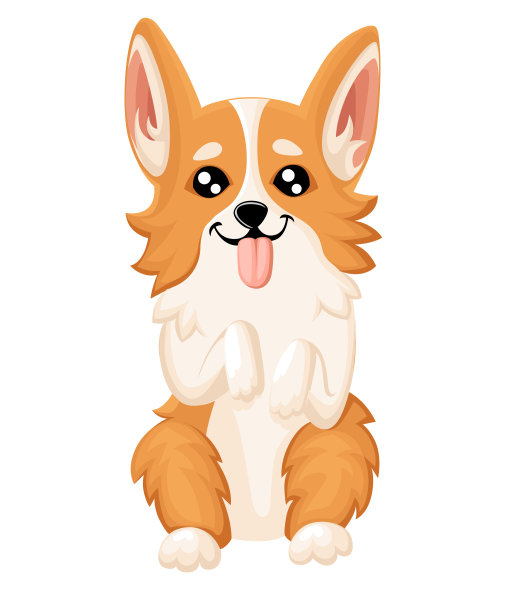 可爱的狗威尔士柯基矢量插图。适合做贺卡、宠物商店或兽医诊所的小狗。狗威尔士柯基站网页和移动应用程序设计元素。图片下载