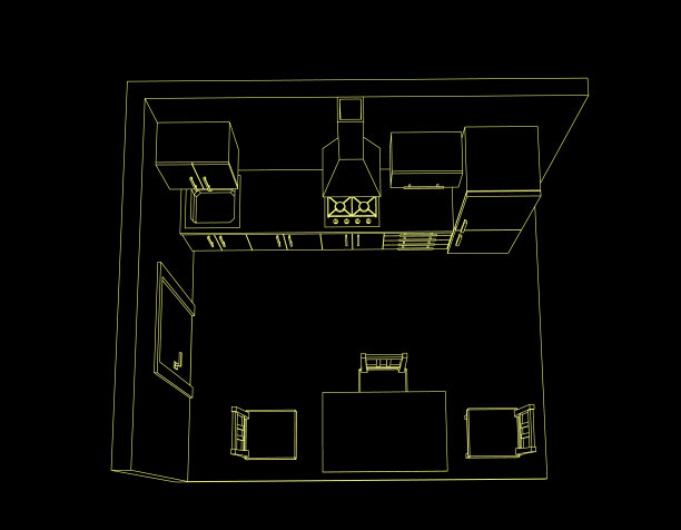 黑色背景的室内厨房。矢量插图轮廓。图片下载